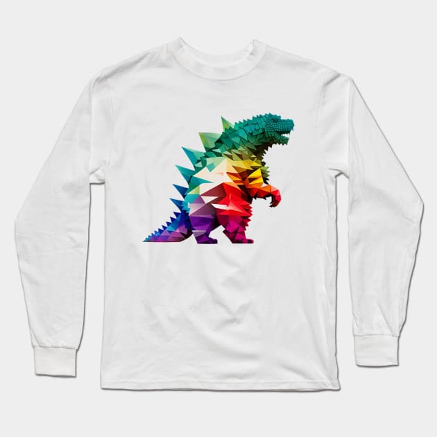 Gojira in Japan Geometrix Detailed Rainbow Style Long Sleeve T-Shirt by iCutTee